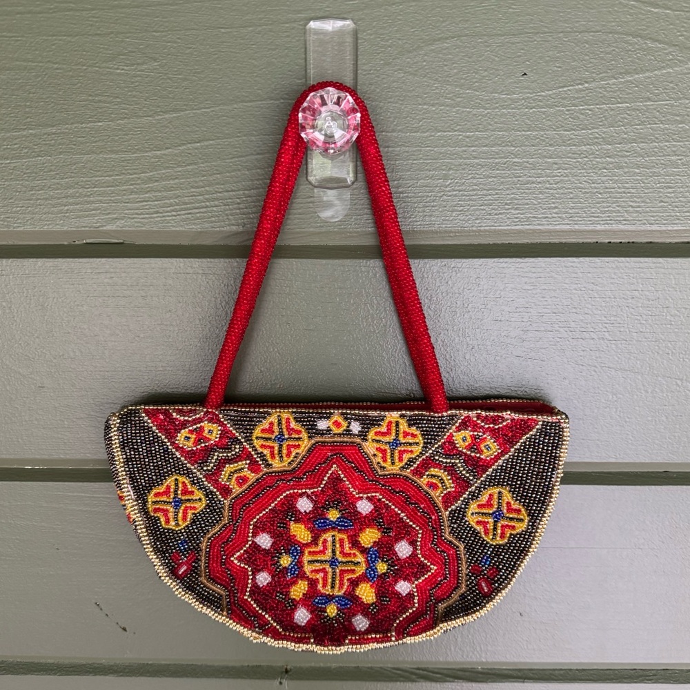 Swee Lo New York Red Beaded Evening Bag Handmade Beadwork Purse